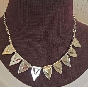 Silvertone geometric triangle bib necklace
